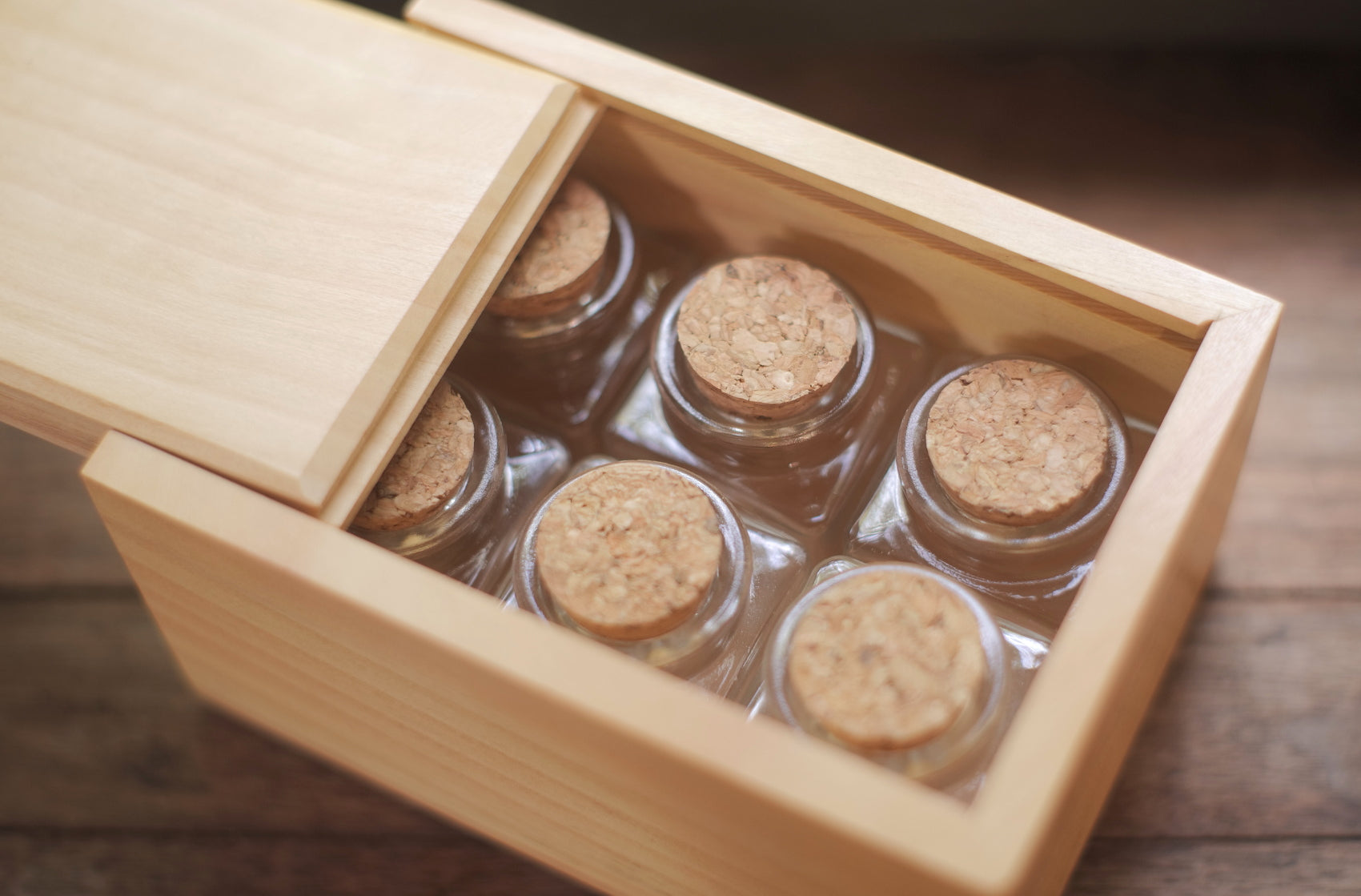 Large Wooden Box with Bottles 6 Large Wooden Box with Bottles