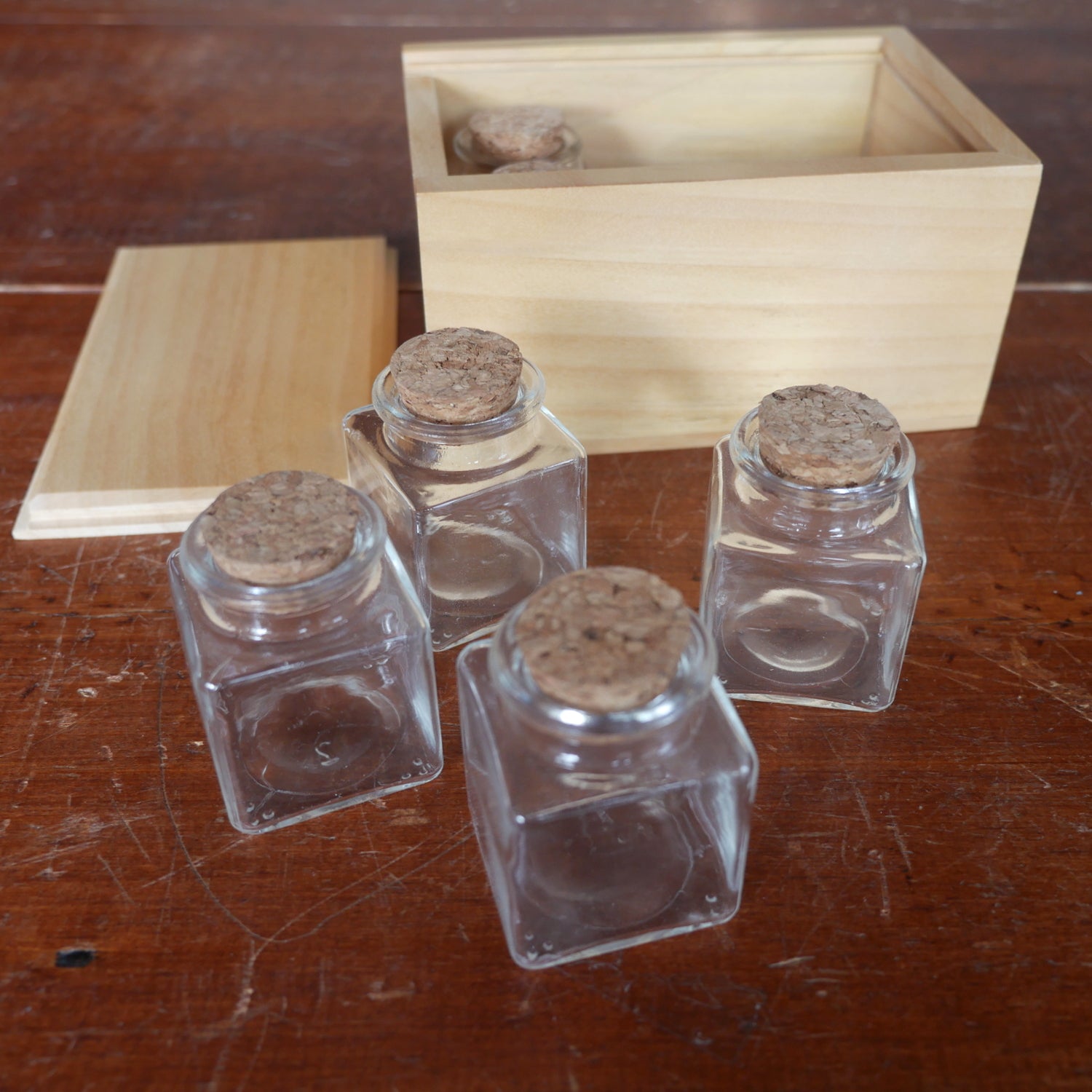 Large Wooden Box with Bottles 8 Large Wooden Box with Bottles