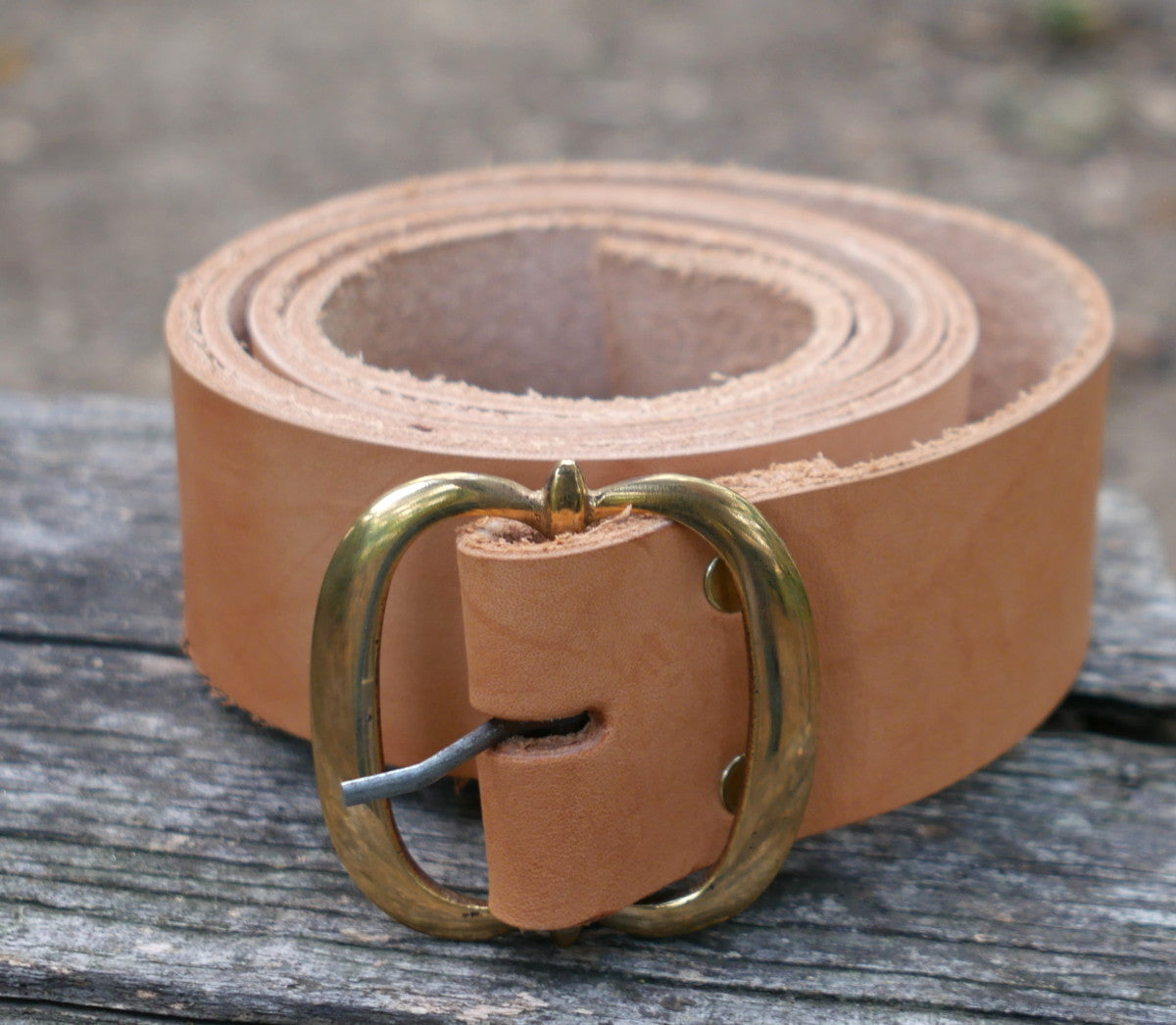 Leather Belt with Brass Buckle
