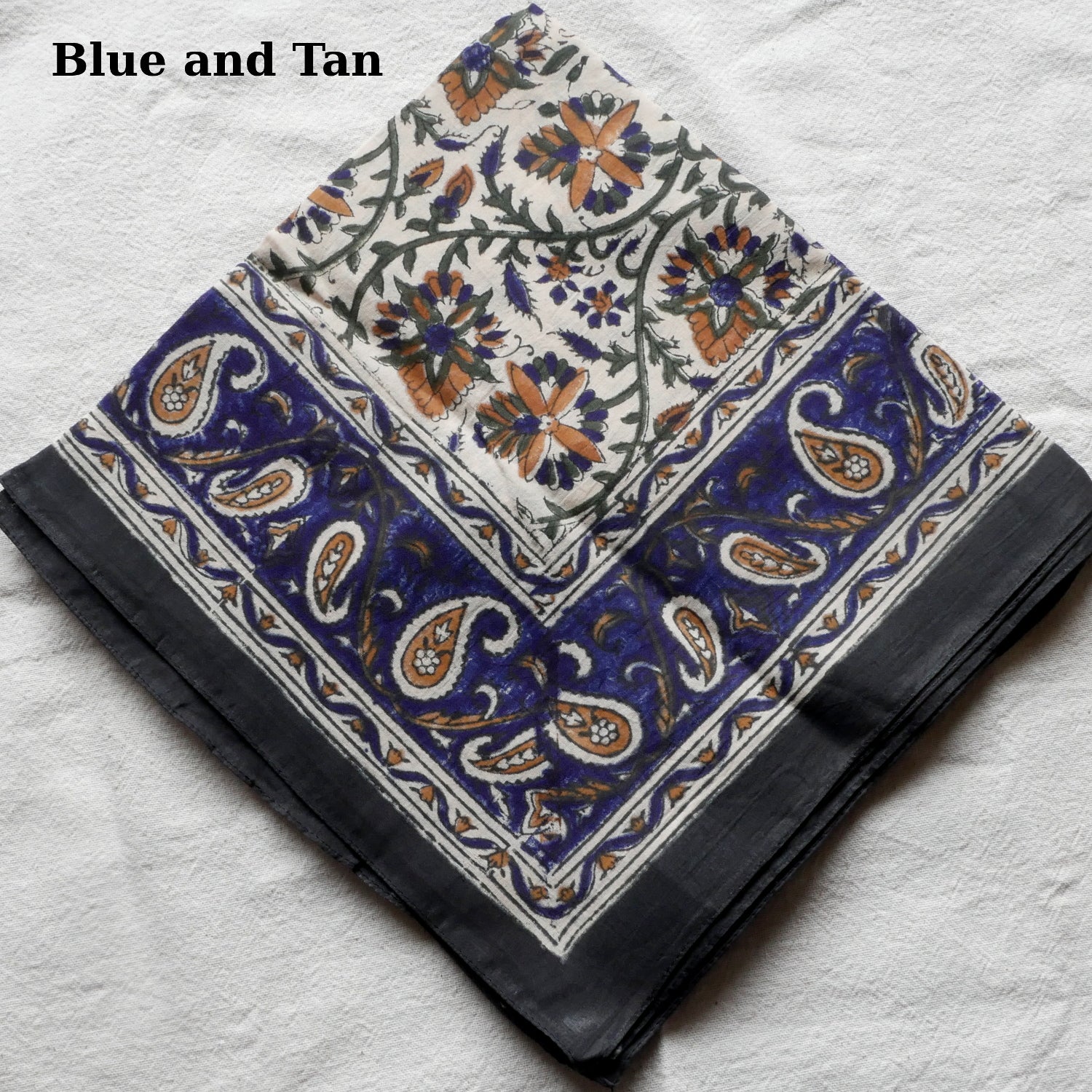 Block Printed Kerchief - Black Border 6 Block Printed Kerchief - Black Border