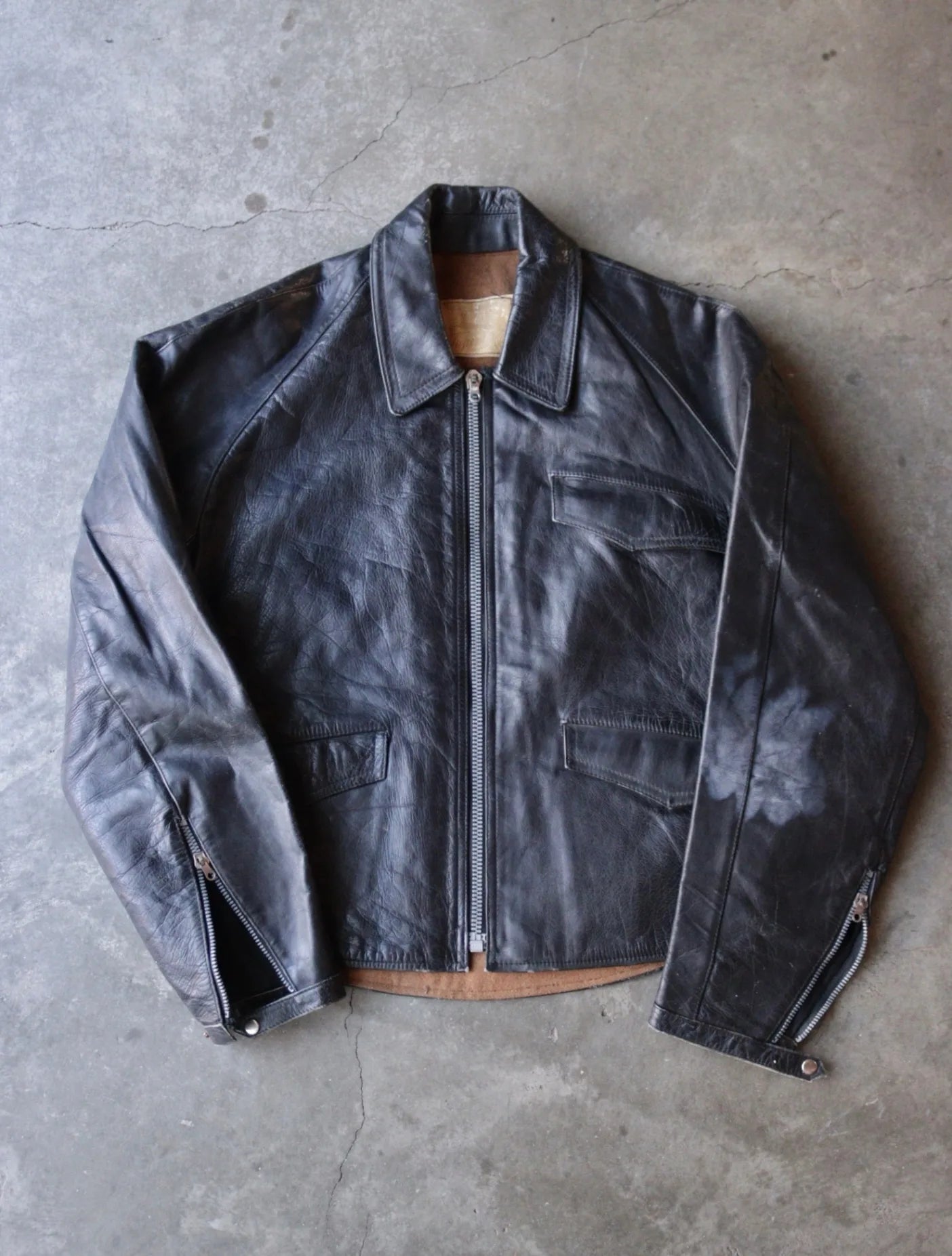 1950S 'FAPIME' FRENCH BLACK LEATHER AVIATION JACKET