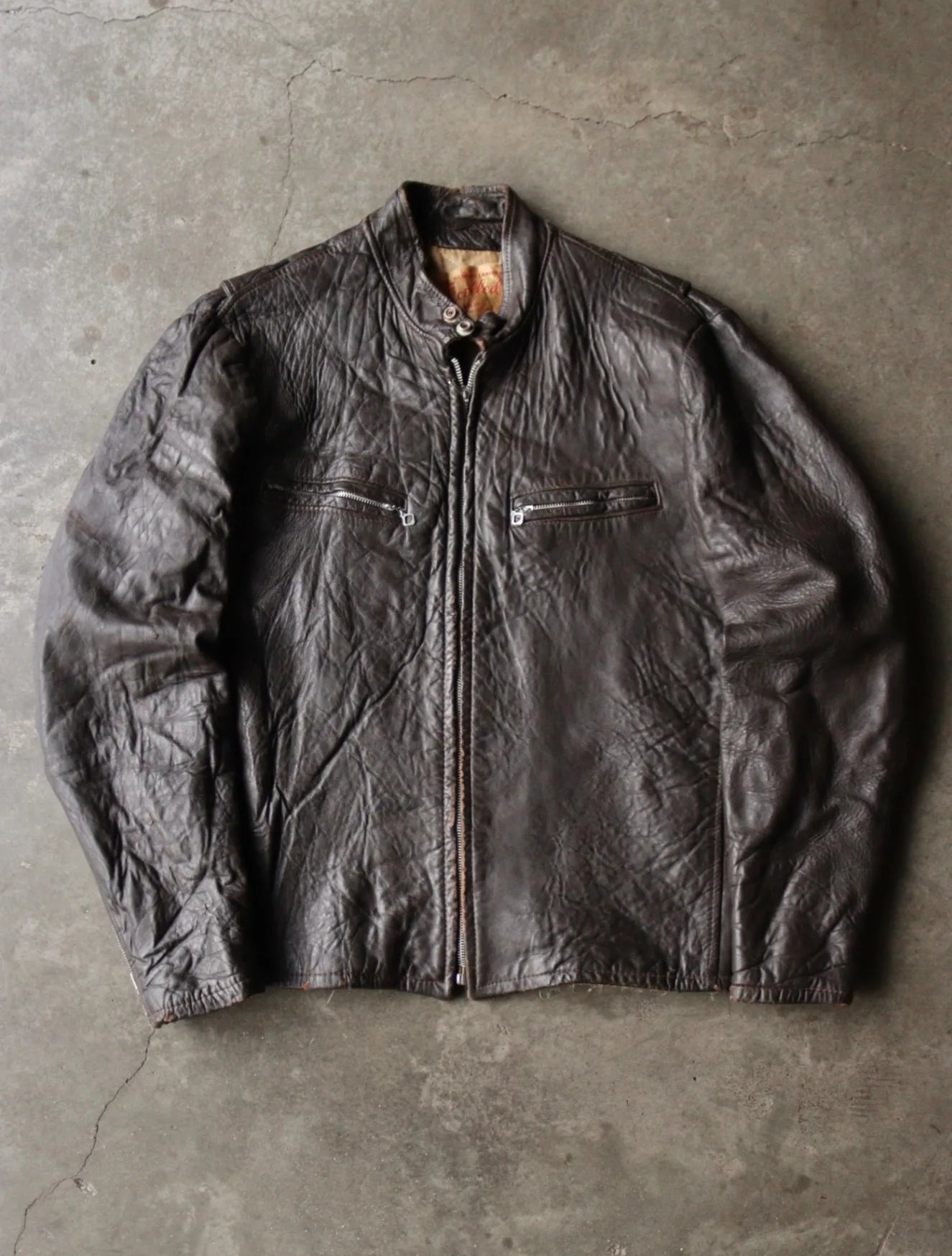 1960S CAFE RACER CRINKLED LEATHER BROWN JACKET