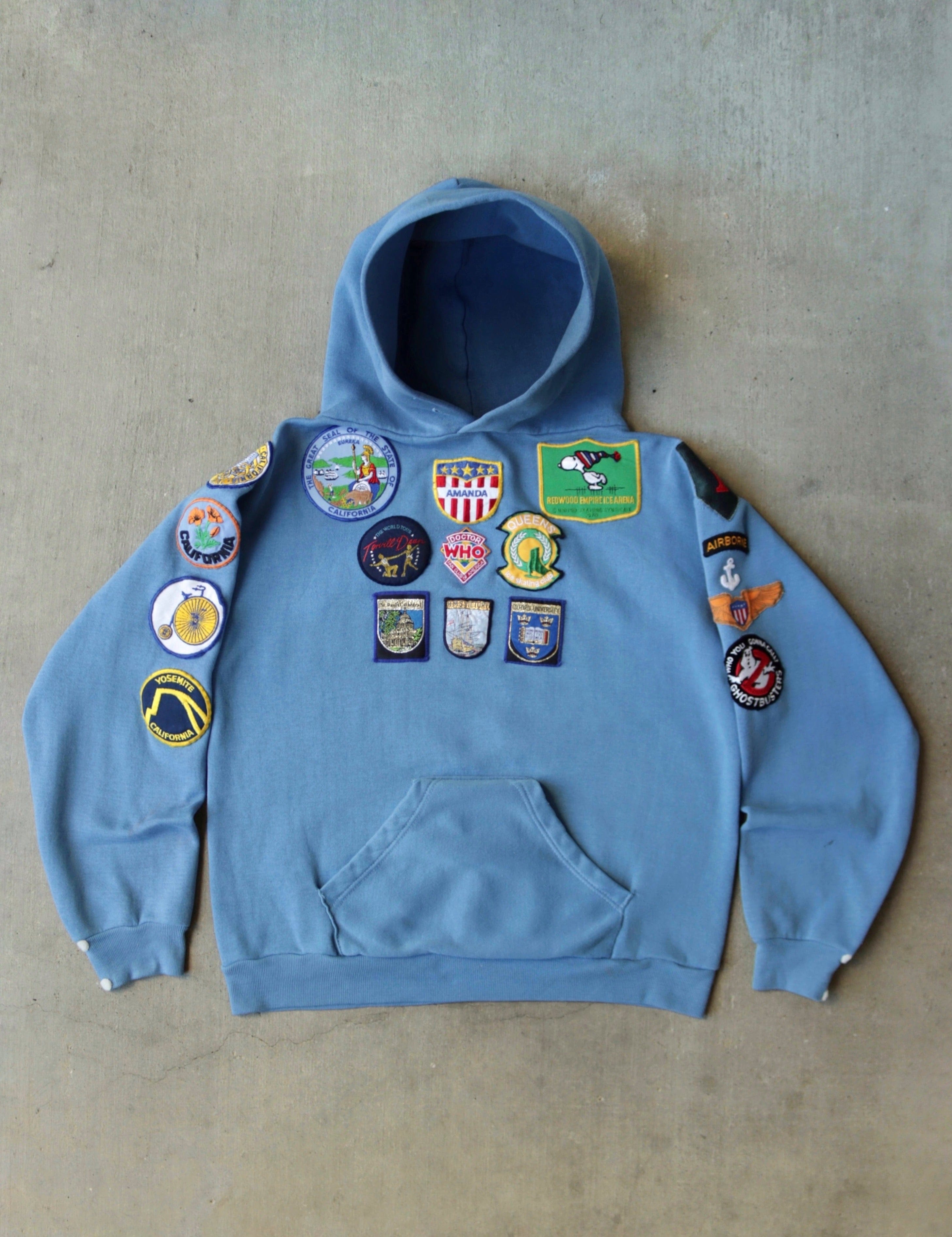 1970S RUSSELL 'CALIFORNIA' PATCHWORK HOODED SWEATSHIRT - M 1 1970S RUSSELL 'CALIFORNIA' PATCHWORK HOODED SWEATSHIRT - M
