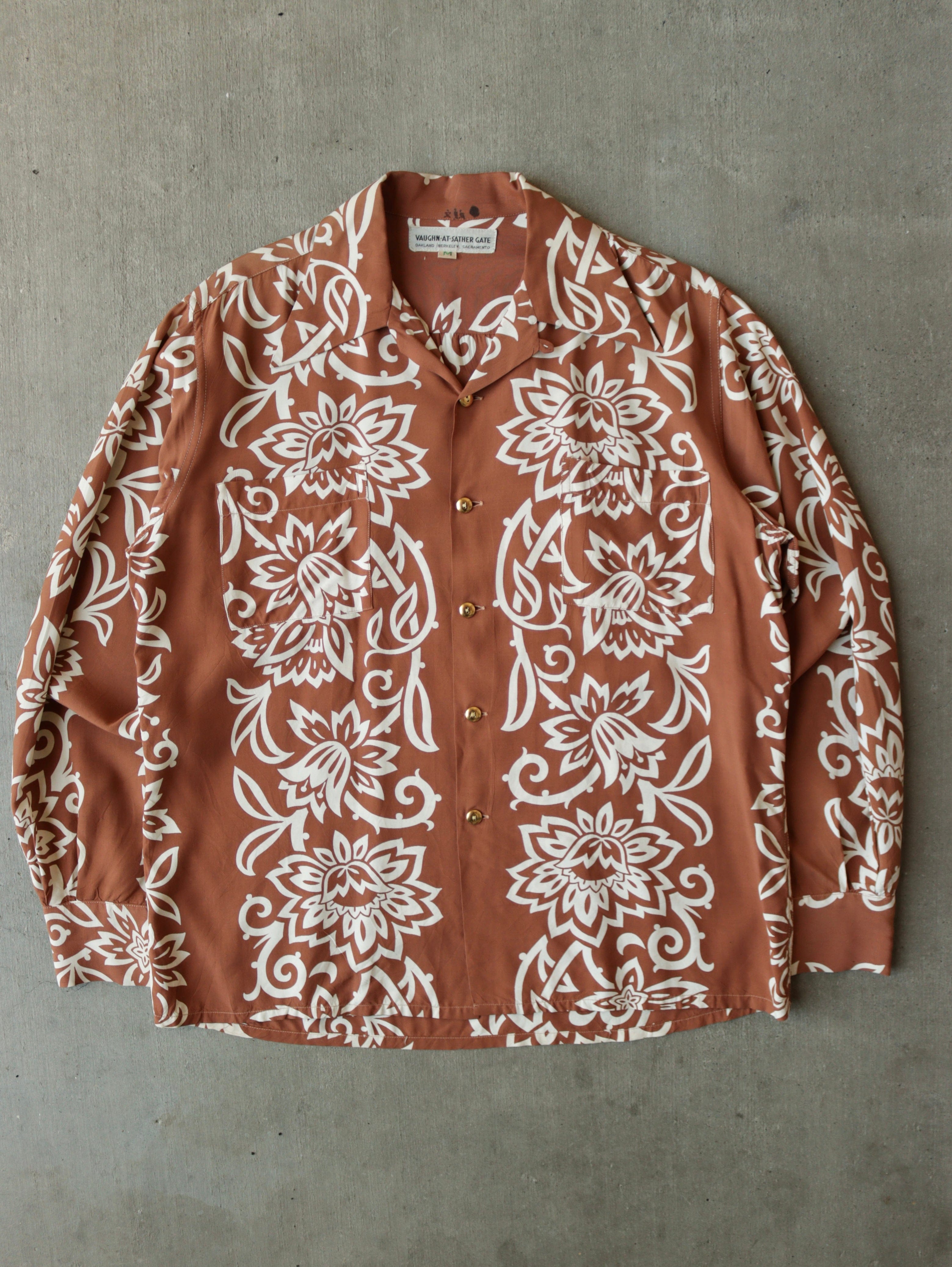 1930S RAYON LOTUS FLOWER 'SATHER GATE' SHIRT - M