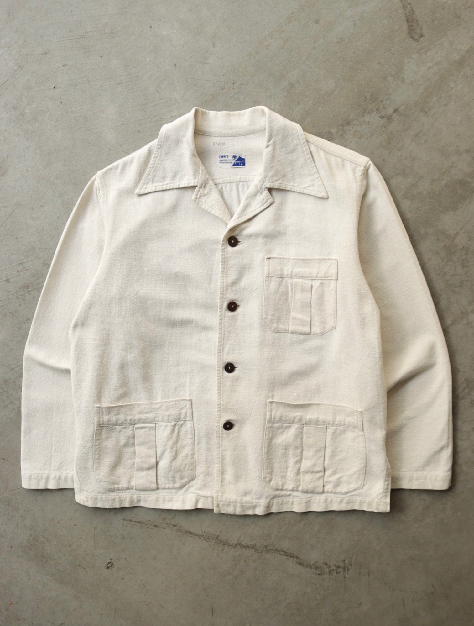 1940S 'LINN'S' HAWAIIAN LINEN CHORE JACKET