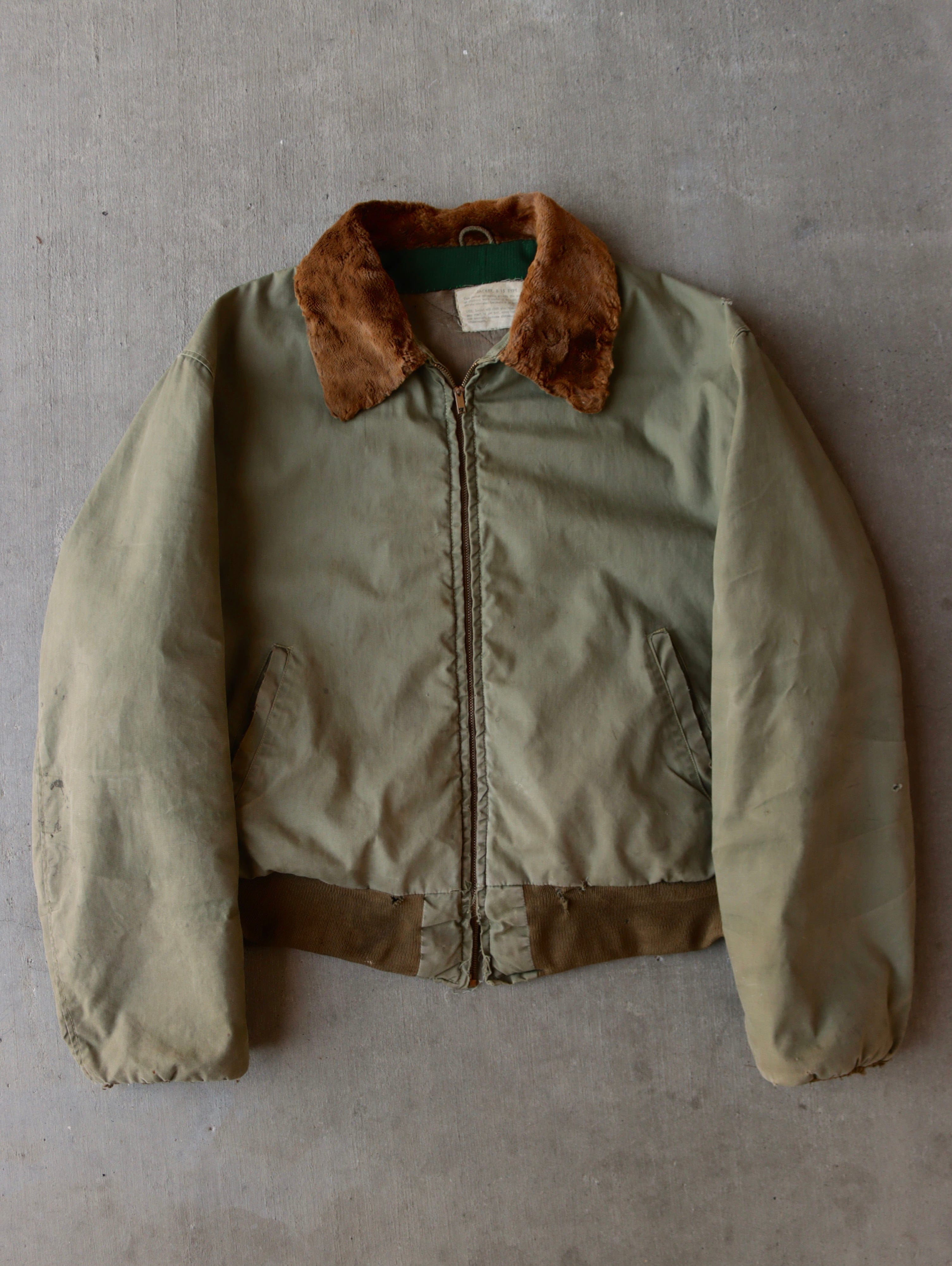 1950s Faded Drab Green B-15 Civilian Bomber Jacket - L