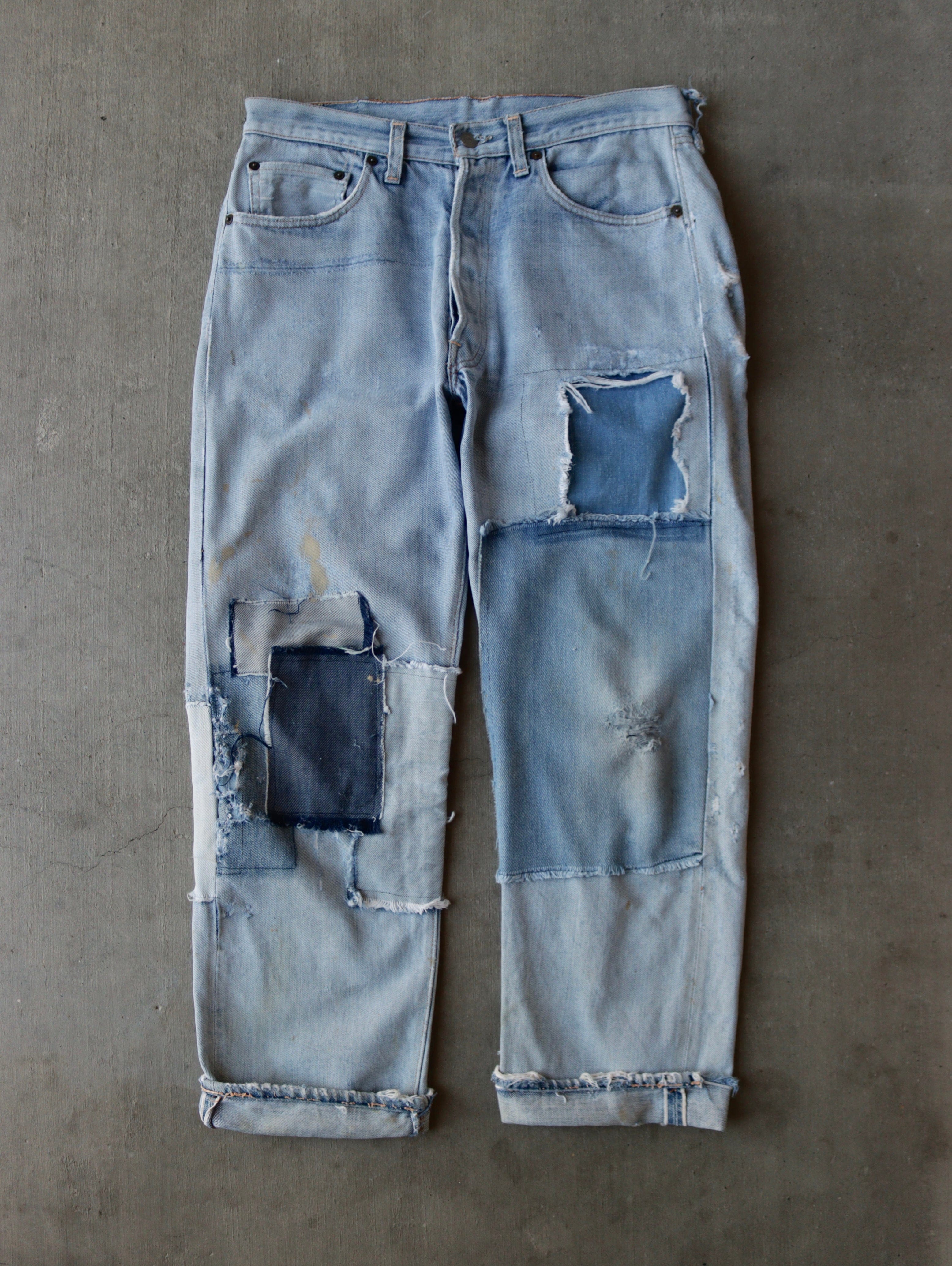 1970s Levi's 501 Selvedge Patchwork Denim Pants - 32