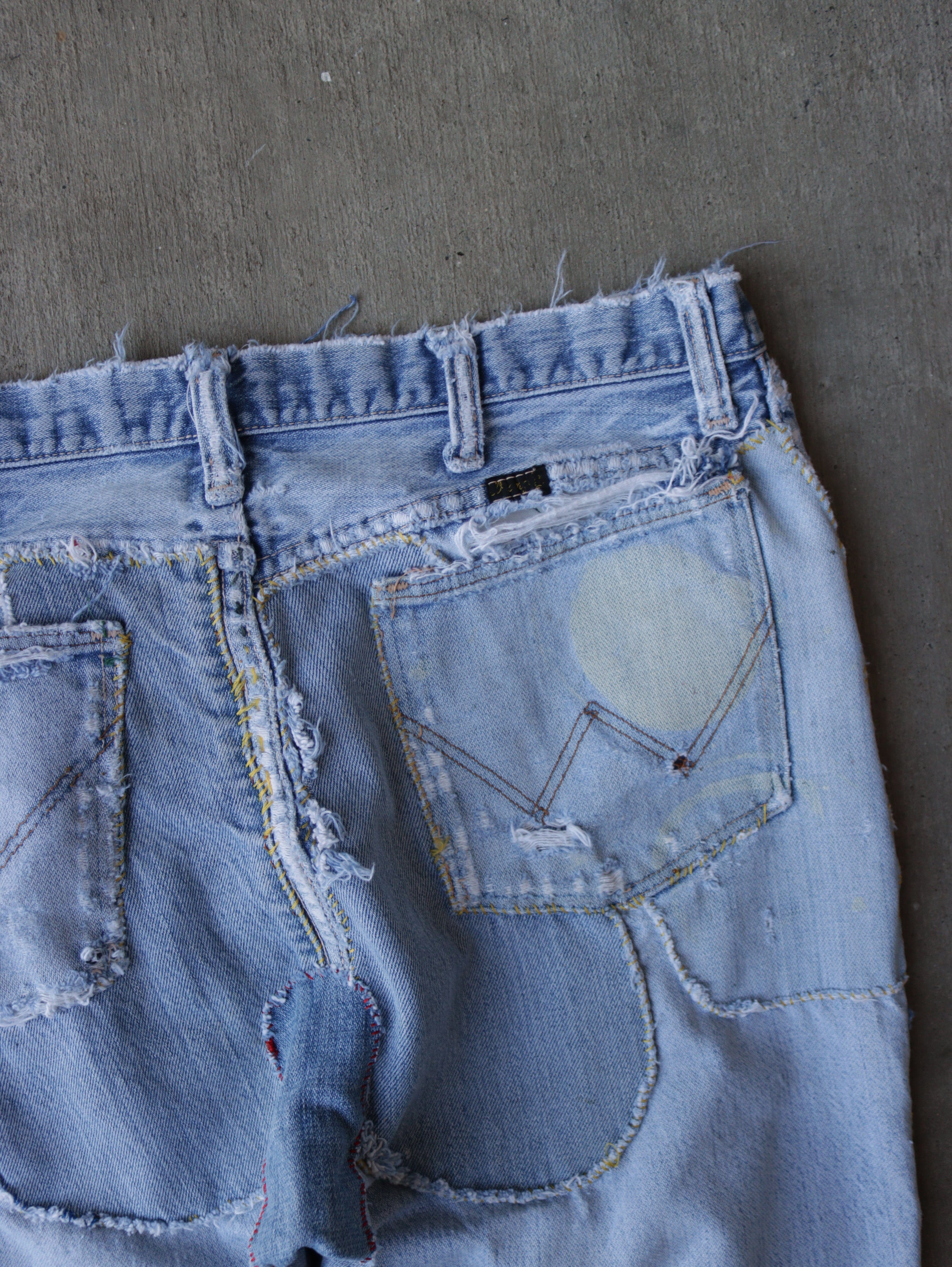 1970s Wrangler Frankenstein Patchwork Patchwork Denim Flare Pants - 30 8 1970s Wrangler Frankenstein Patchwork Patchwork Denim Flare Pants - 30